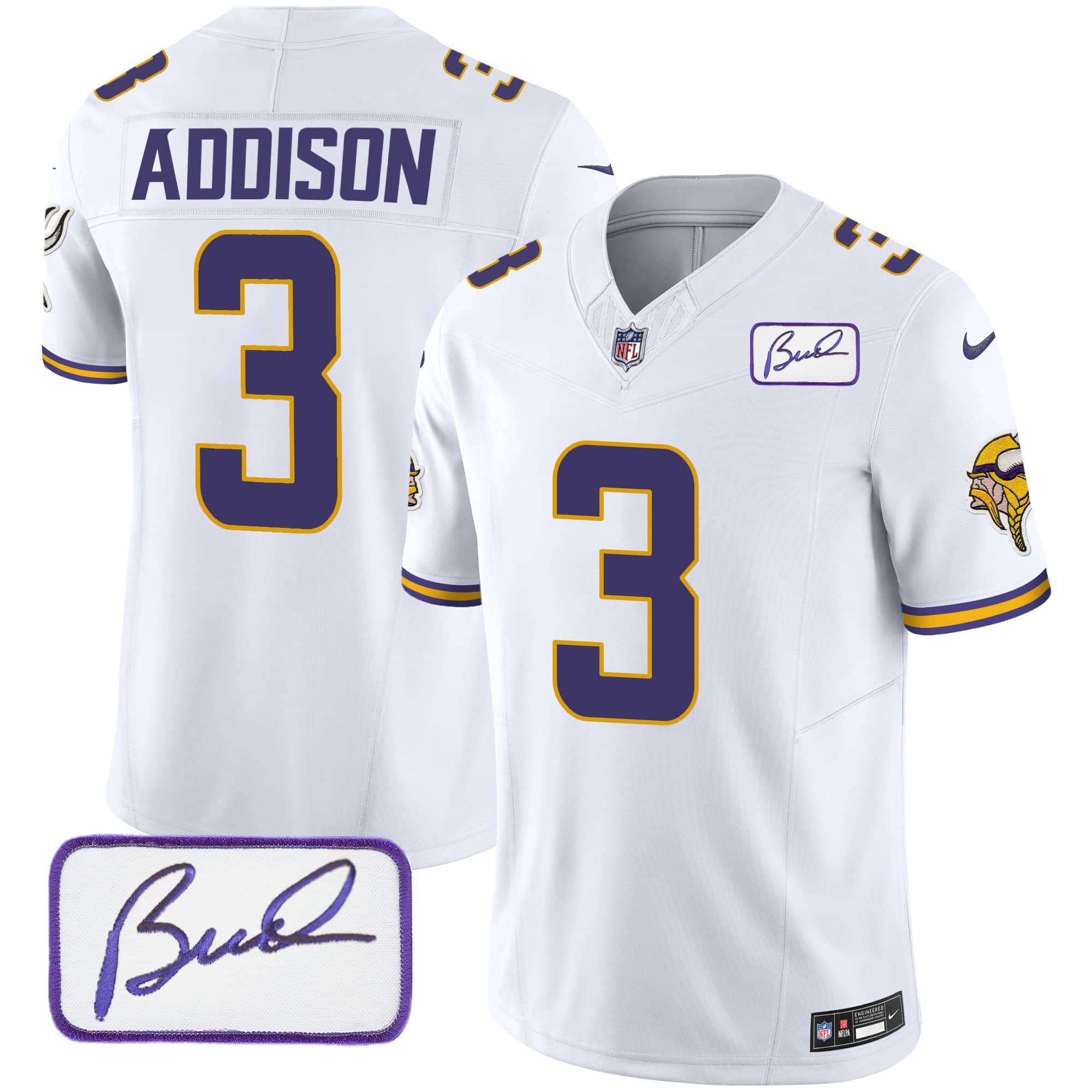 Men Minnesota Vikings #3 Addison White 2024 Nike Bud Grant Patch Classic Limited NFL Jersey style 1